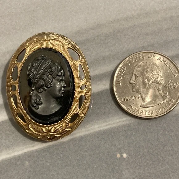 Vintage Black Cameo in Gold Pin Frame - Picture 2 of 6